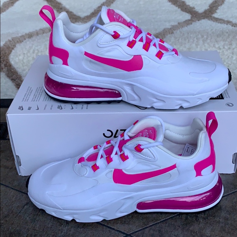 NIKE W AIR MAX 270 REACT WHITE/FIRE PINK-TEAM ORAN - Picture 1 of 16